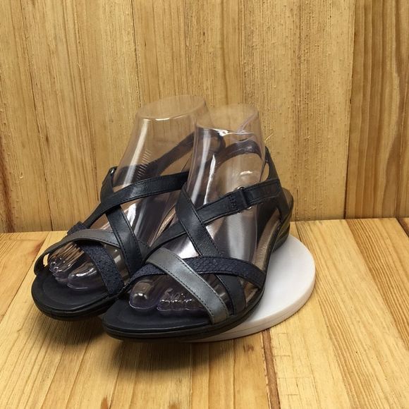 Ecco Sandals Women Size US 6.5 EU 37 Dark Navy Blue with Gray Accent Strap 0662 - Picture 4 of 12